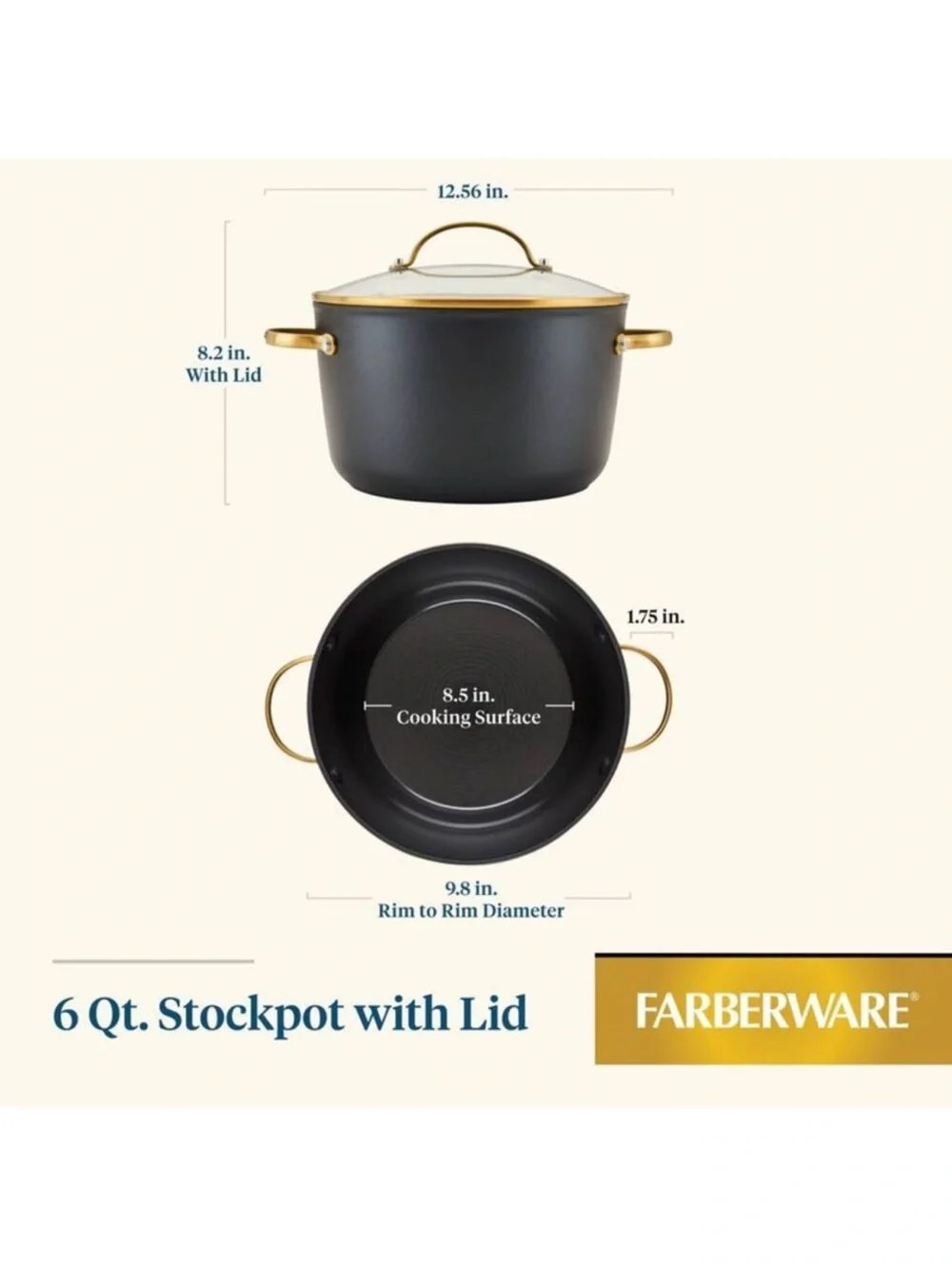 Farberware - Ceramic Aluminum Stainless Steel Stockp Black